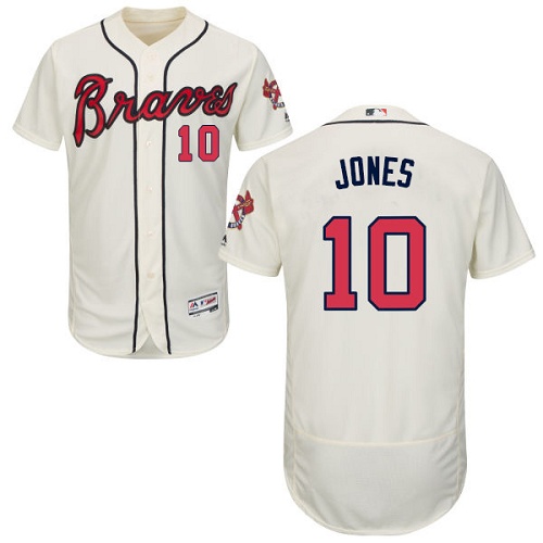 Braves #10 Chipper Jones Cream Flexbase Authentic Collection Stitched MLB Jersey